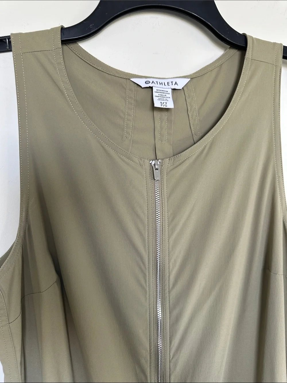 Athleta Olive Green Sleeveless Zip-Front Jumpsuit